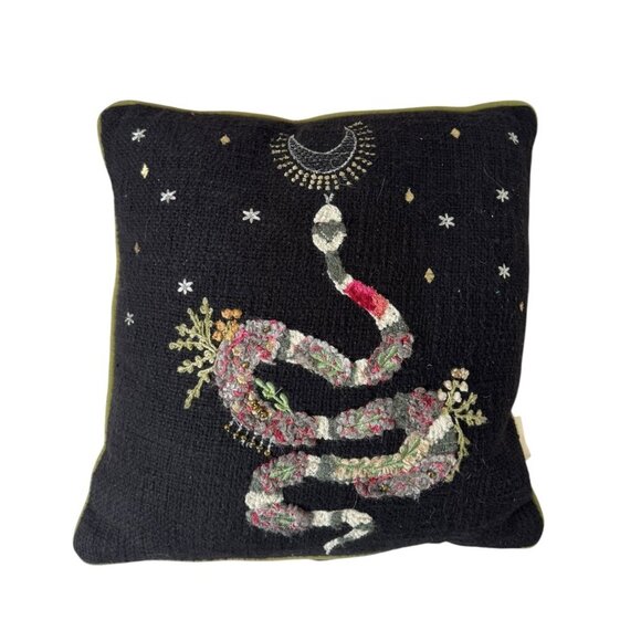 World Market Black Snake Embroidered Decorative Throw Pillow – Mystical Celestia - Picture 1 of 5